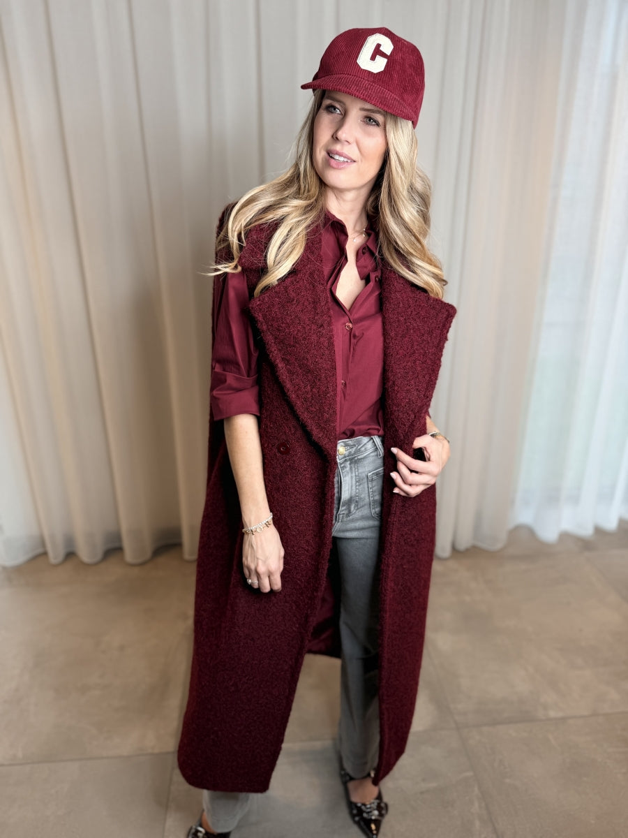 AMERIA LANGE MANTEL Z MOUWEN BORDEAUX TU