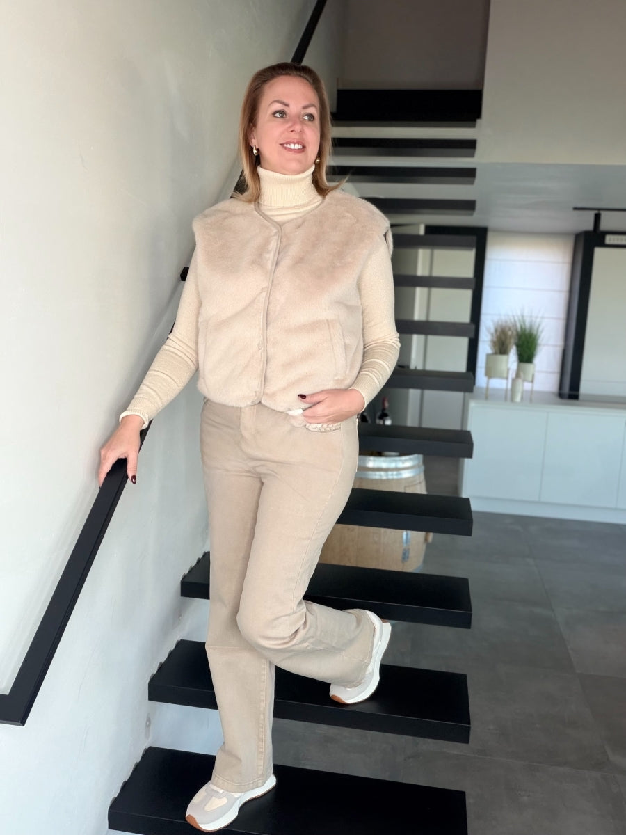 GINA BROEK BEIGE MET VLECHT DETAILS