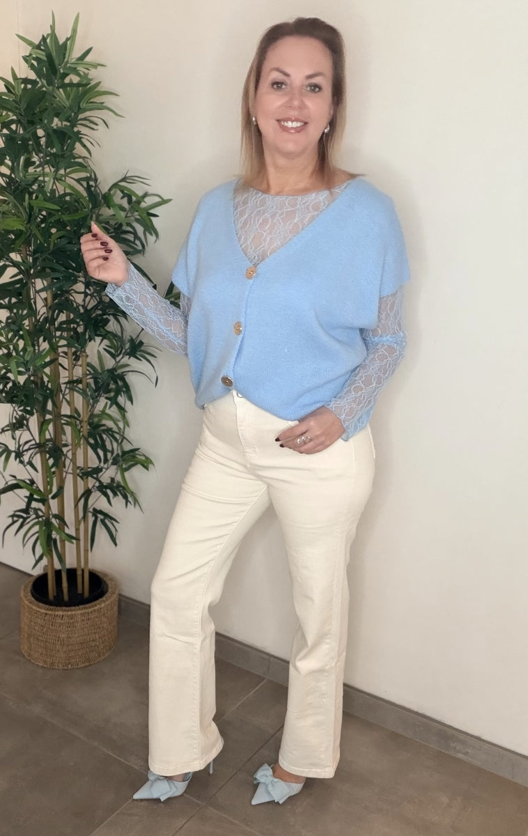 GINA BROEK ECRU MET VLECHT DETAILS