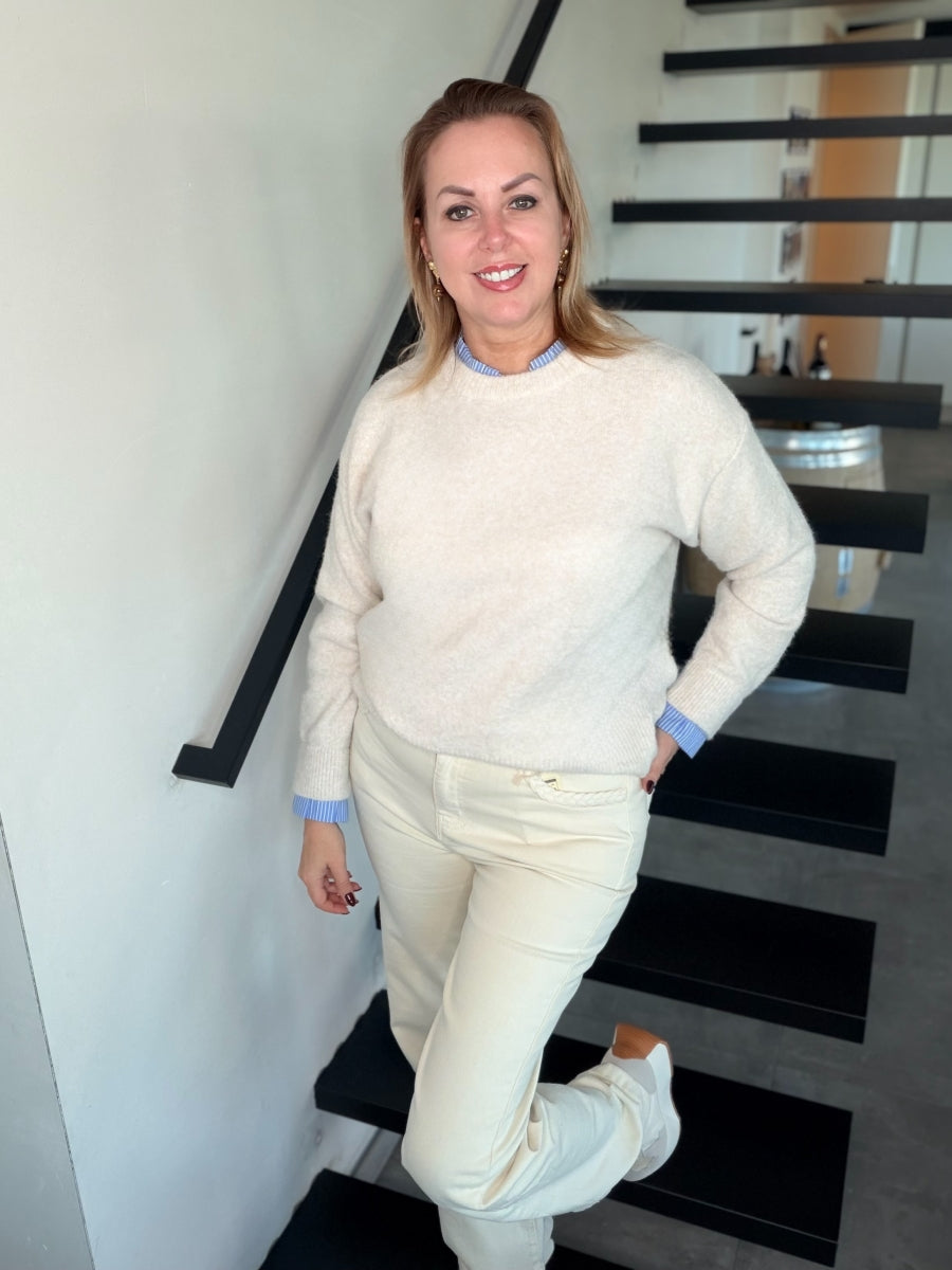 GINA BROEK ECRU MET VLECHT DETAILS