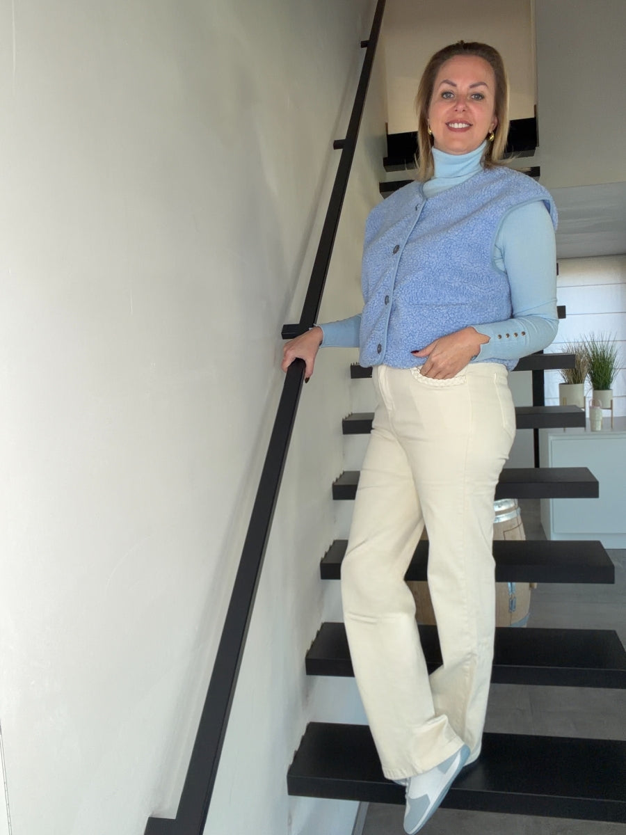 GINA BROEK ECRU MET VLECHT DETAILS