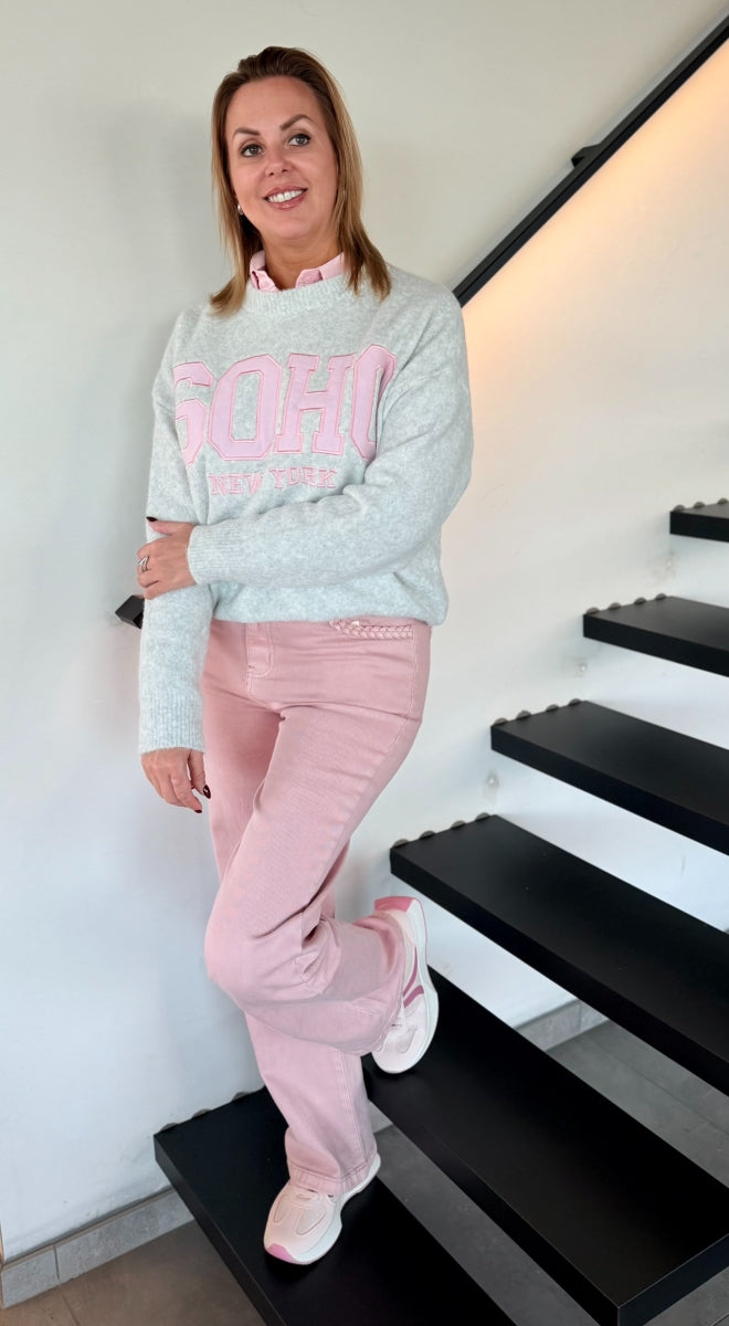 GINA BROEK ROZE MET VLECHT DETAILS