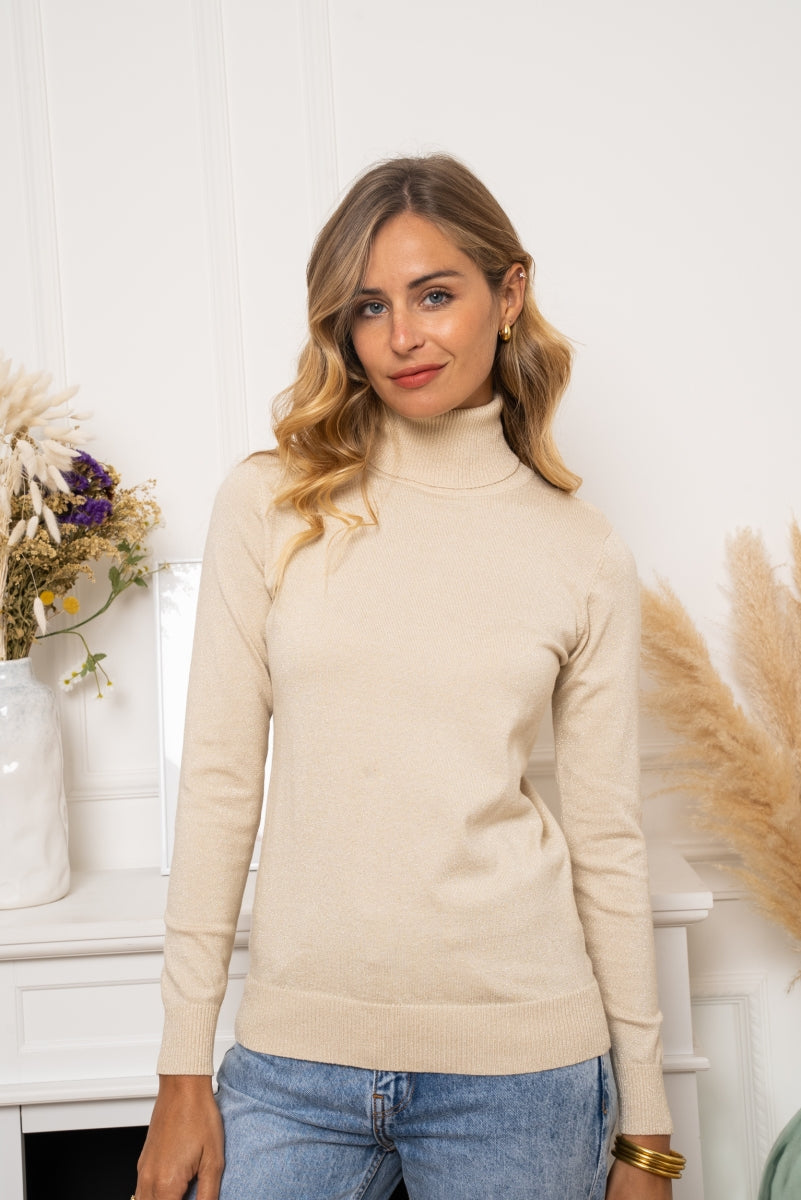 HANNAH PULL MET HOGE KRAAG BEIGE