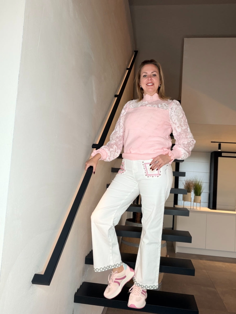 HELENA TU PULL ROZE MET KANTEN MOUWEN